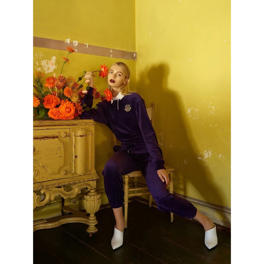 KITH - Purple Velour Prep Collared Long Sleeve Polo Shirt - Women's Size XS 🔥